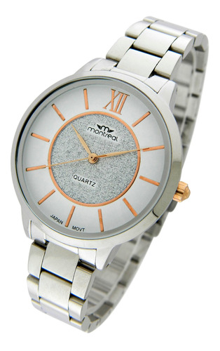 Reloj Montreal Mujer Ml1017 Glitter Malla  Acero Inoxidable