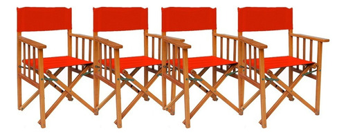 Sillon Silla Director Madera Clara Plegable Jardin Bar X4 Ct Color Rojo