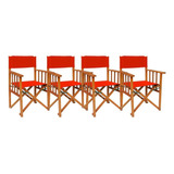 Sillon Silla Director Madera Clara Plegable Jardin Bar X4 Ct Color Rojo