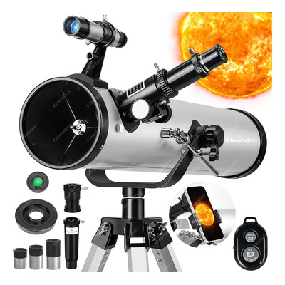 Telescopio Astronómico Reflector Profesional Kinwodon 35x-525x 700mm Hd Con 125cm Trípode Ajustable Color Plateado | Envío gratis