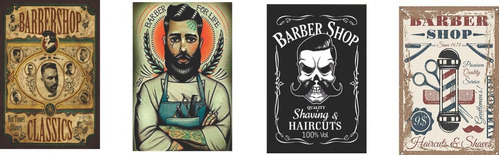 Kit 4 Placas Decorativas Barbearia Barber Shop Retrô Barbas