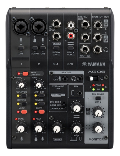Mesa De Som E Interface Analógica Ag06mk2 B Preta Yamaha Usb