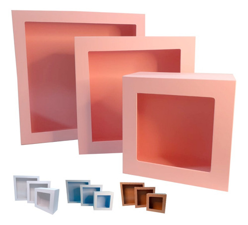 Trio De Nicho Quadrado Kit P M G Pintado 3 Cores - Cor Rosa-claro