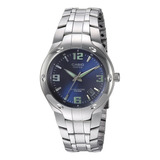 Reloj Pulsera Casio Edifice Ef-106 De Cuerpo Color Plata, Analógico, Para Hombre, Fondo Azul, Con Correa De Acero Inoxidable Color Plata, Agujas Color Plata Y Verde, Dial Verde Y Plata, Minutero/segun