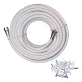 Cable Coaxial Rg6 Awg18 De 15 Mts Blanco Conectores+ Grampas