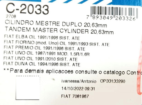 Bomba Freno Fiat Uno Fiorino Fire Mpi 1.3 8v 3 Tubos * Foto 6