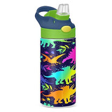 Neon Dinosaurs Botella De Agua Para Niños, Sin Bpa, Aislada 