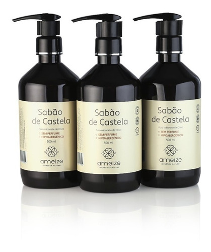 Sabão De Castela Neutro 500 Ml Âmbar/pump 3 Un Frete Grátis