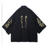 Hombres Vintage Kimono Abrigo Bordado Dragón Japonés