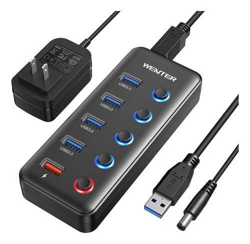 Hub Usb Alimentado, Concentrador Usb 3.0 De 5 Puertos Wenter