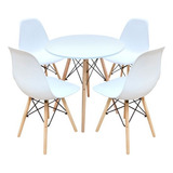 Conjunto Eifel Mesa 70cm E 4 Cadeiras Sala De Jantar Moderna Cor Branco Desenho Do Tecido Das Cadeiras Liso