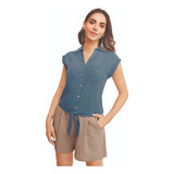 Camisa Casual Mujer Azul 915-25