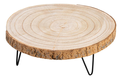 Pedestal Grande De Madera De Paulownia Con Patas De Metal