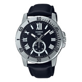 Reloj Casio Hombre Mtp-vd200l-1b Cuero Negro Calendario Color Del Bisel Plateado