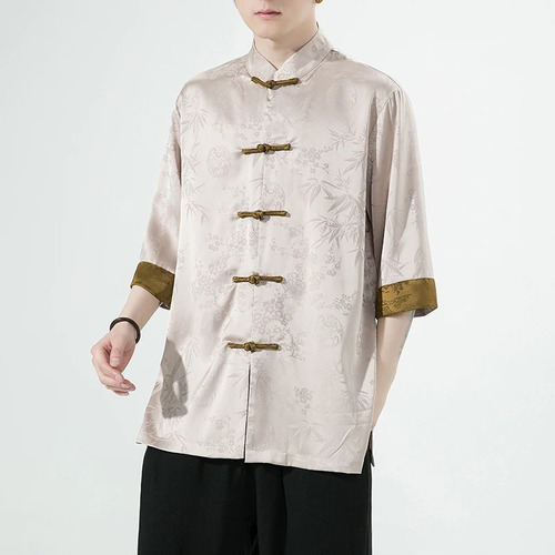 Camisa Para Hombre, Abrigo De Seda Satinada, Camisa Hanfu Ta