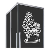 Adesivo Para Vidro Box Branco - Plantas Suculenta Vaso
