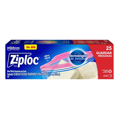 Bolsas de Plástico Reutilizables Ziploc para Guardar Alimentos, 1 Paquete con 25 Bolsas de Tamaño Mediano | MercadoLibre