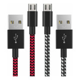 Set De 2 Cables De Usb A Micro Usb - Rojo Y Negro 10 Pies