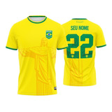 Camisa Brasil Personalizada Torcida Nome E Numero Amarela