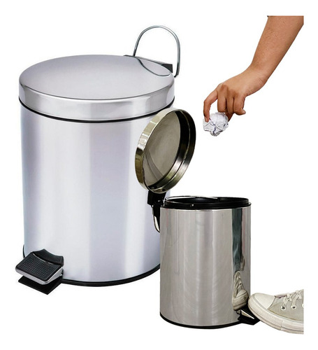 Lixinho P/ Cozinha Cesto De Lixo 3lt Inox C/ Pedal Banheiro Cor Prateado