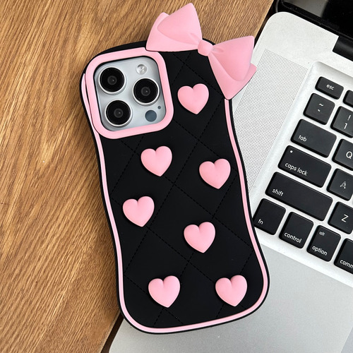 Funda Silicona Moño Corazón Rosa Para iPhone 13 Pro