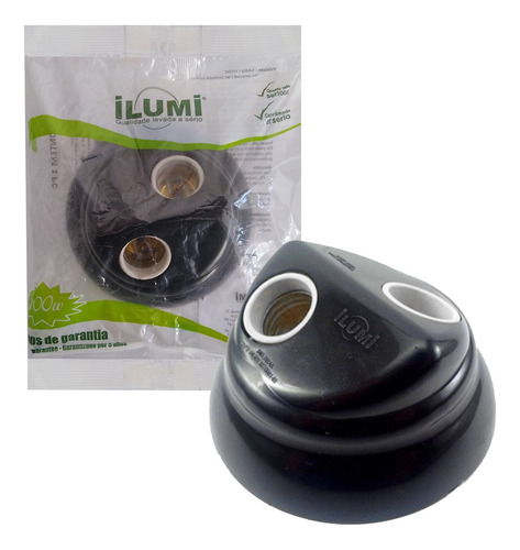 Kit 5 Plafon Sobrepor Redondo Duplo Preto Ilumi 100w E27