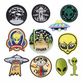 Planilla De Stickers Aliens Efecto Bordado 28 Cm Aprox