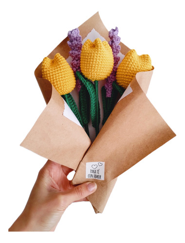 Ramo Tulipanes Y Lavandas Tejido A Crochet