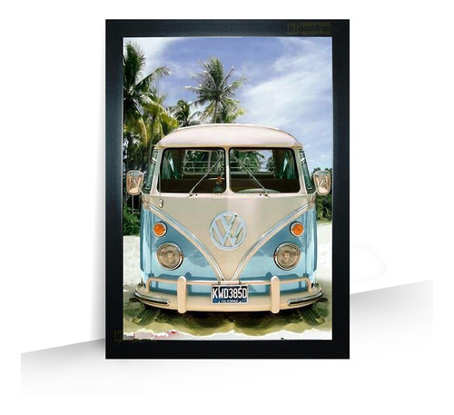 Quadro Decorativo Kombi Perua Antiga Vintage Moldura A4 32cm