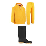 Pack Traje Jardinera Pvc Amarillo + Botas De Pvc Sin Puntas