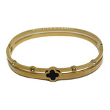 Pulsera Brazalete Trebol Negro De Oro Laminado +estuche Br1