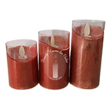 Pack 3 Velas A Pila De Led, Rojo Brillo