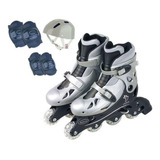 Patins Roller 4 Rodas In-line Ajustável Completo Prata Fenix