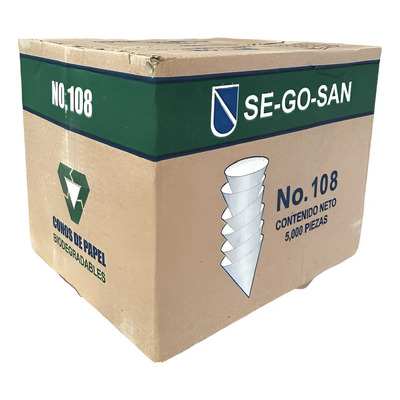 Vasos Cono De Papel Para Agua Segosan No. 108 Caja 5000 Pzas | Envío gratis