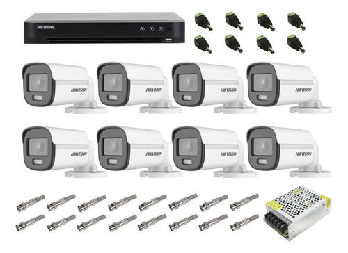 Kit Cftv Hikvision Dvr 8ch M1 8 Câmera Colorvu S/ Cabo E Hd