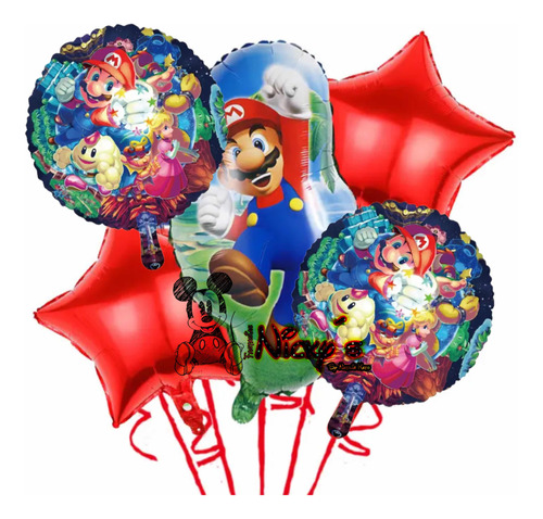 Set De 5 Globos Mario Bros Cumpleaños Fiesta Infantil