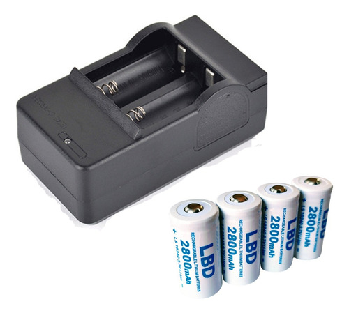 Cargador + 4 Baterias 123, Cr123 , 16340 Litio-ion 2800 Mah