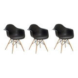 Jogo 3 Cadeiras Charles Eames Wood Design Eiffel C/ Braço