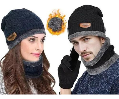 Gorro Con Bufanda Para Invierno De Lana Interna Unisex