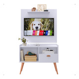 Kit Painel Tv 32  Simples Rack 1 Porta Puxador Concha Nicho