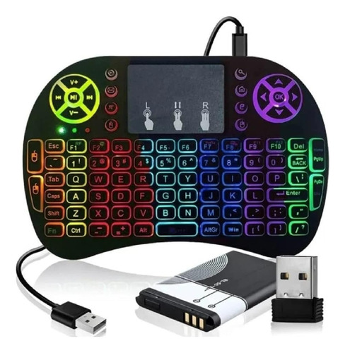 Mini Teclado Com Mouse Led Sem Fio Para Tv Box. Pc Videogame