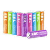 Pack De 10 Pilas Ebl Doble Aa Recargables De 2500mah Colores