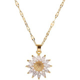 Collar De Girasol Chapado En Oro De 18k Colgante Con Cadena Regalo Para Mujer Dama Cadena Con Chapa De Oro Y Piedras De Zirconia Brillante