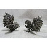 Antg Par Figuras Decorativas Gallos De Riña Ave Sólido Metal