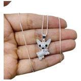 Cadena Dije Plata Chihuahua Perro Zircón Cubic 