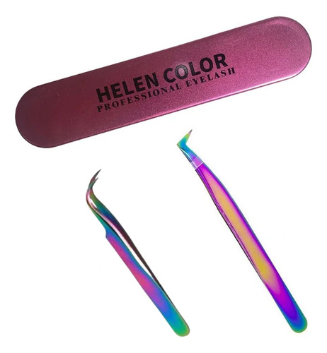 Kit Estojo Com 2 Pinças Curva Para Cílios Helen Color