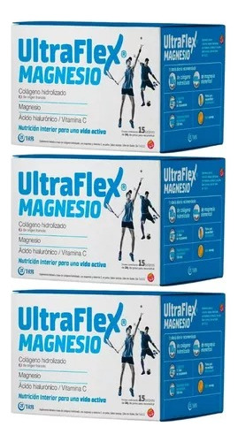 Pack X3 Ultraflex Magnesio Colageno Hidrolizado 15sob X 14gr