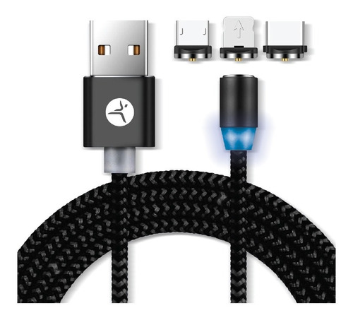 Cable De Carga Con Carga Triple, C, Micro Usb Y Lightning Color Negro