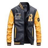 Chaqueta Casual De Uniforme De Béisbol De Cuero Para Hombre