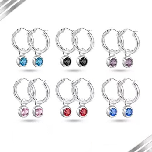 Par De Aros Argolla Con Dije Circulo Mujer Cristal Colores